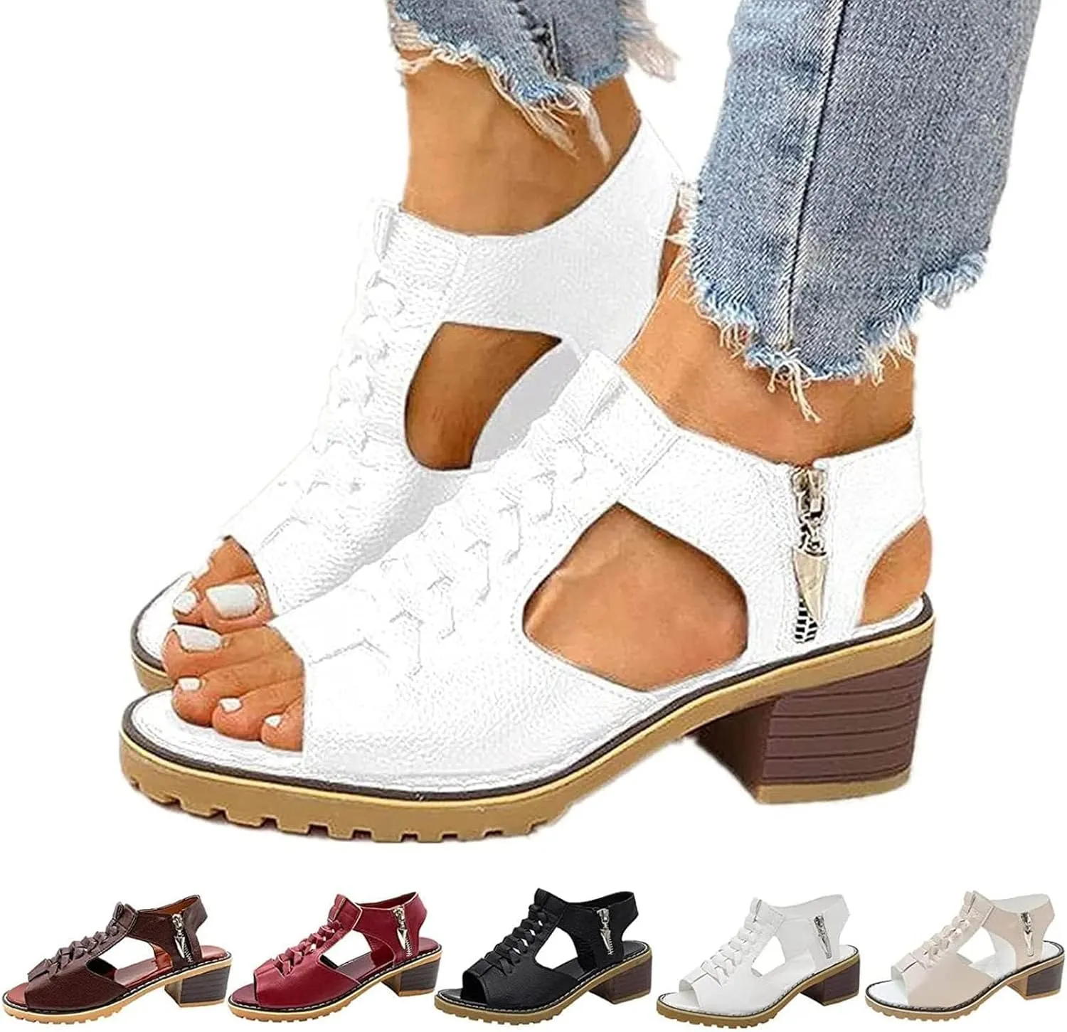 Women Chunky Block Heel Sandals Open Toe Strappy Ankle Strap Comfortable Party Shoes