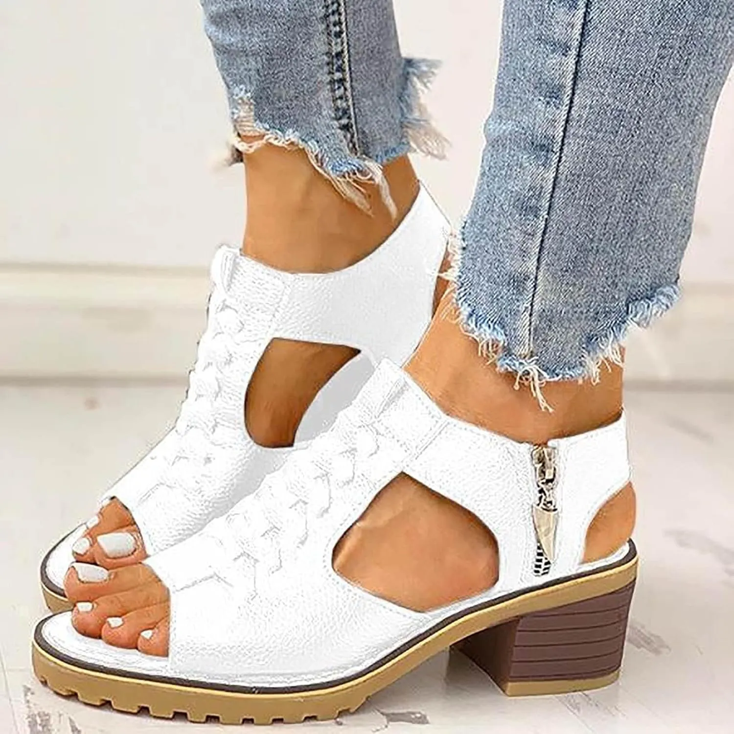 Women Chunky Block Heel Sandals Open Toe Strappy Ankle Strap Comfortable Party Shoes