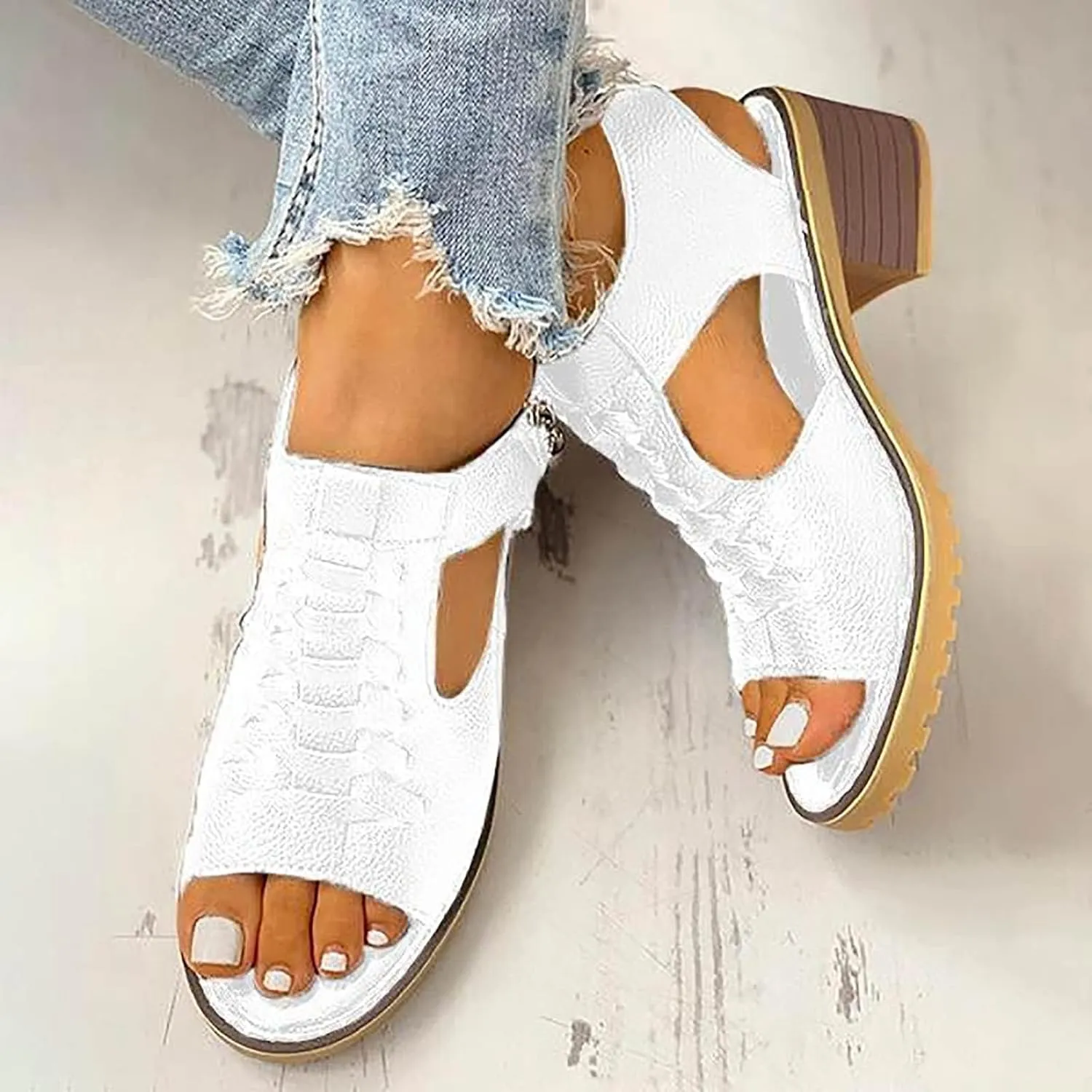 Women Chunky Block Heel Sandals Open Toe Strappy Ankle Strap Comfortable Party Shoes