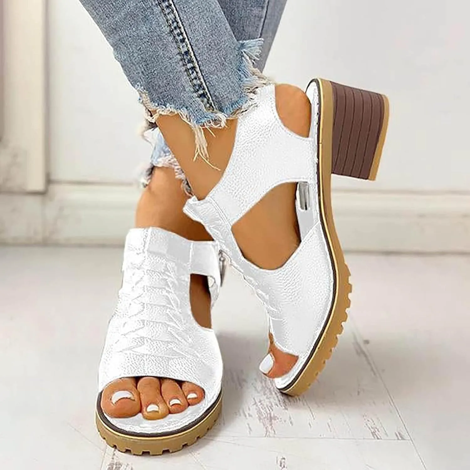 Women Chunky Block Heel Sandals Open Toe Strappy Ankle Strap Comfortable Party Shoes