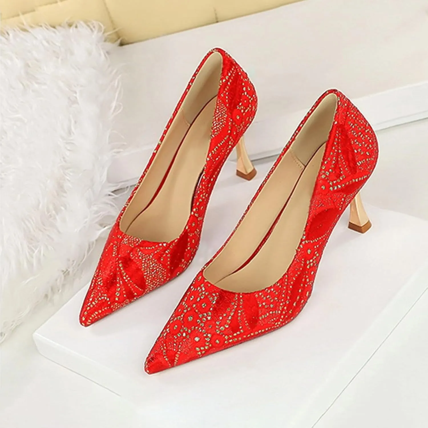 Women Sandal Stiletto Heel Close Pointed Toe Sandal Summer Slip On Wedding Party Work Pumps Comfort Casual Shoes