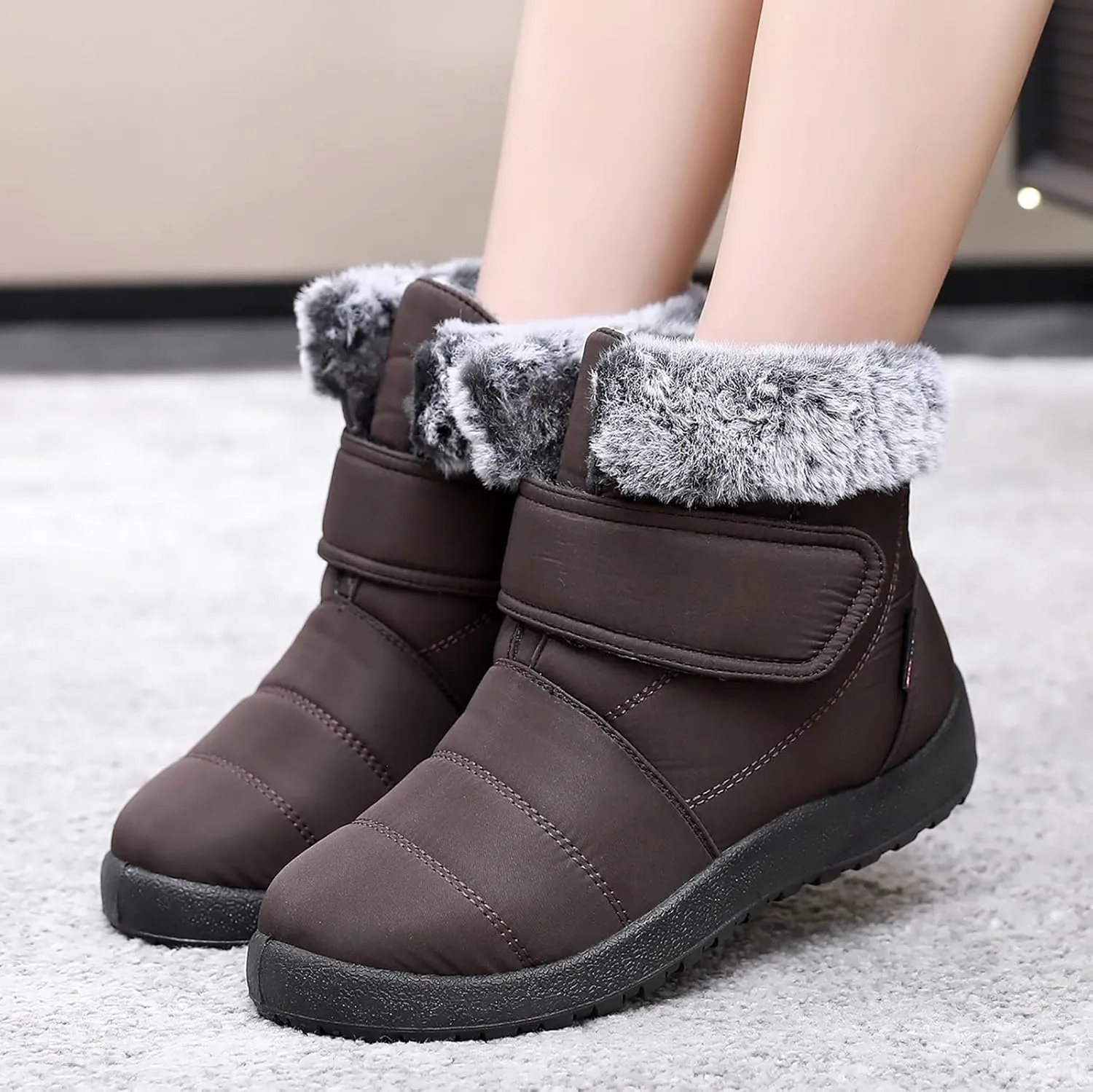 Womens Winter Boots Fur Lined Booties Winter Ankle Boots Waterproof Outdoor Anti-Slip Comfortable Short Boot