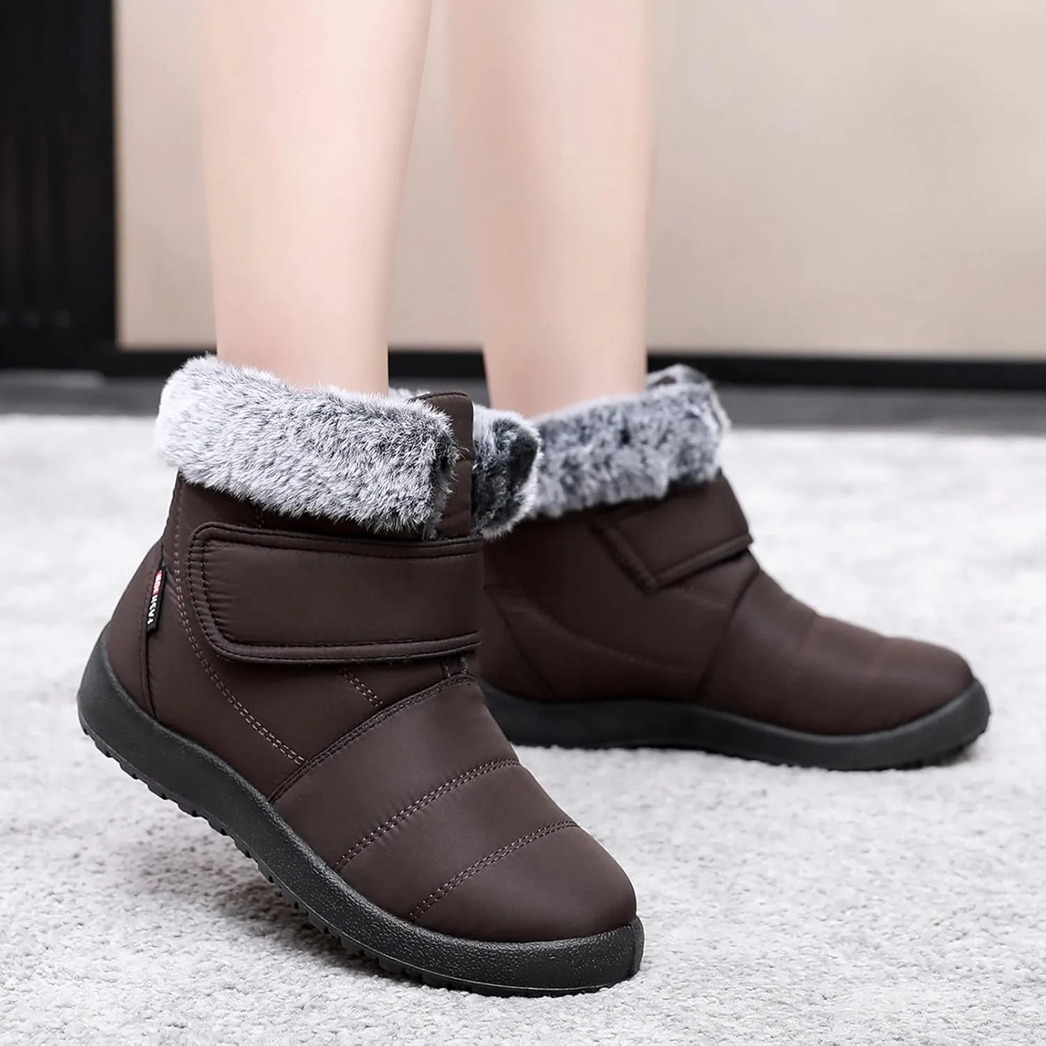 Womens Winter Boots Fur Lined Booties Winter Ankle Boots Waterproof Outdoor Anti-Slip Comfortable Short Boot